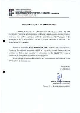 Portaria IFFAR\SVS nº 016/2014