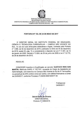 Portaria IFFAR\SVS nº 102/2017