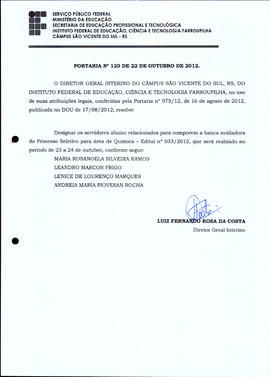 Portaria IFFAR\SVS nº 120/2012