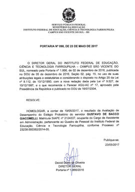 Portaria IFFAR\SVS nº 098/2017