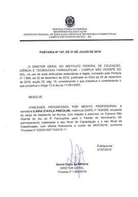 Portaria IFFAR\SVS nº 147/2018
