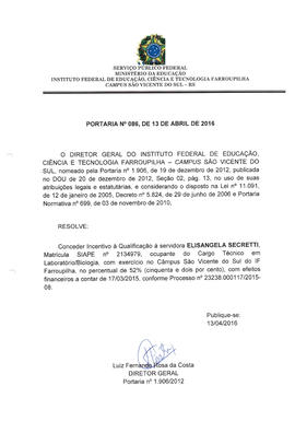 Portaria IFFAR\SVS nº 086/2016