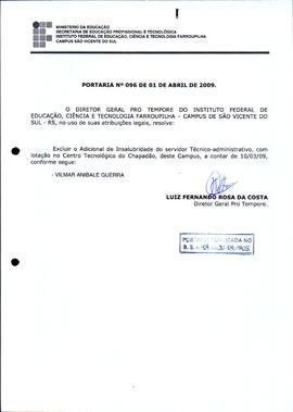 Portaria IFFAR\SVS nº 096/2009